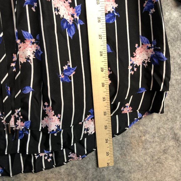 Maison Jules Dress S Striped Floral Black Shirtdress Above Knee Long Sleeve - Picture 8 of 12